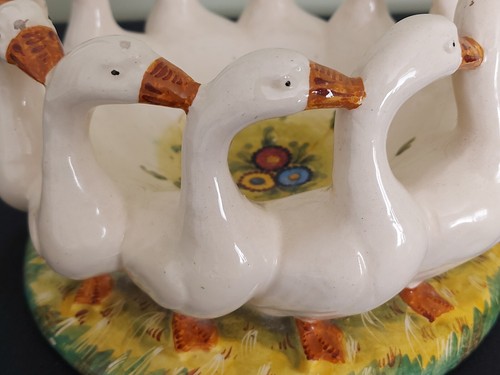 Rare Antique / Vintage CIRCLE OF 12 GEESE Centerpiece BOWL Made in Italy Signed - Picture 5 of 14