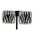 Black Enamel Chunky 1980s 9G Vintage Clip Earrings Silver Heavy Gray
