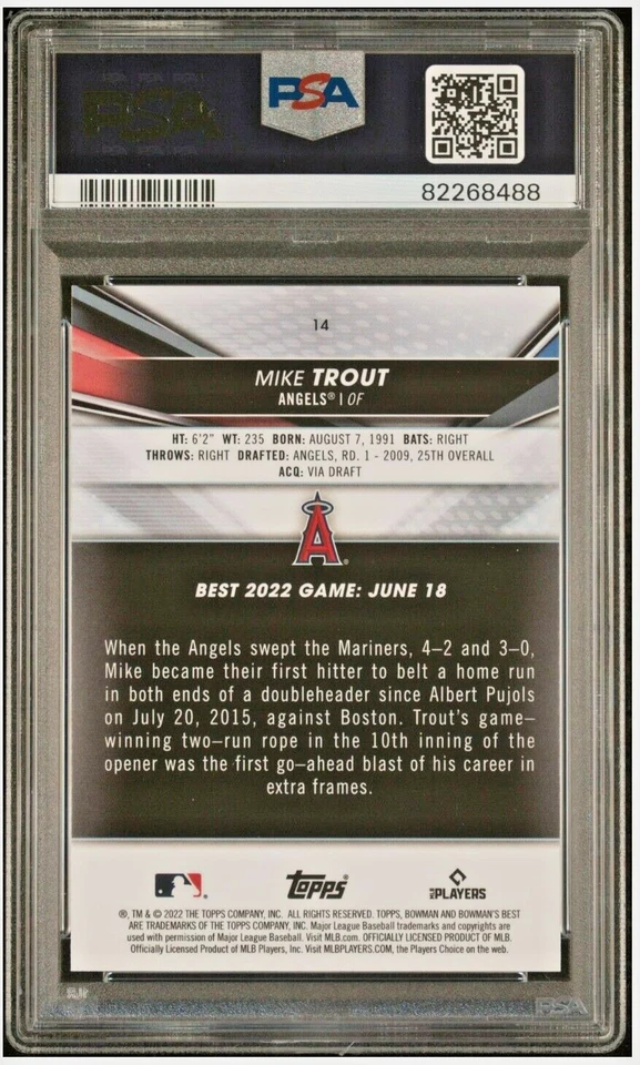 2022 Bowman's Best #14 Mike Trout PSA 10 GEM-MT Los Angeles Angels - Image 2 of 4