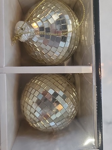 x4 RACHEL ZOE GOLD DIsco GLITTERES ORNAMENTS. set of 4. GORGEOUS! New