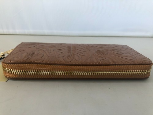 MASSEI Leaf Embossed Genuine Leather Wallet TAN Made in Italy - Picture 3 of 5
