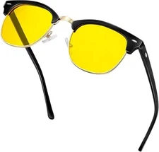 Shiny Black Non-polarized Yellow Semi Rimless Sunglasses UV400 Retro Fashion #i1