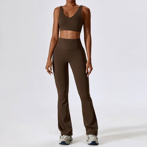 Yoga Set 2-teilig nahtlos Damen Sportbekleidung Gym Legging Langarm Sportanzüge - Bild 32 von 39