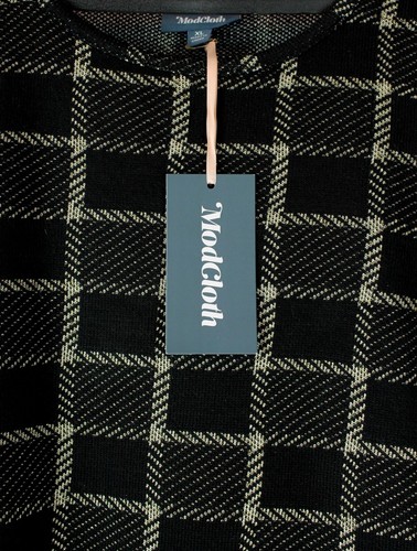 NWT Mod Cloth Sweater Dress XL Retro Black Sparkly Gold Checkered Plaid Flared - Picture 6 of 6