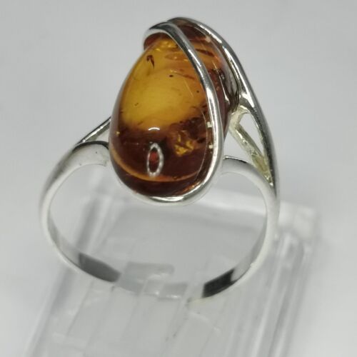 925 Sterling Silver & Genuine Baltic Amber Adjustable Ring - Picture 4 of 12