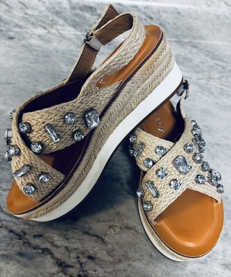 Copper Key Firefly Jute Jeweled Platform Woven Wedge Sandals Women's US 8