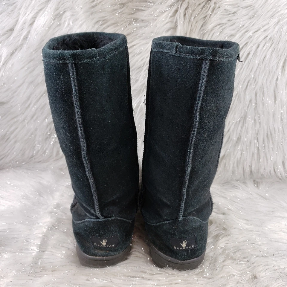 BEARPAW T405W Dream Tall Black Sheepskin Suede Wool Lined Boots Womens Size 10 - Image 4 of 4