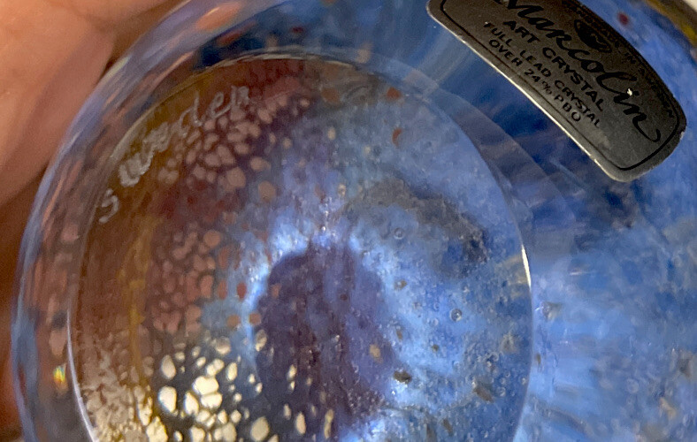 FM Marcolin Art Glass Lead Crystal Sweden Apple Blue Gold