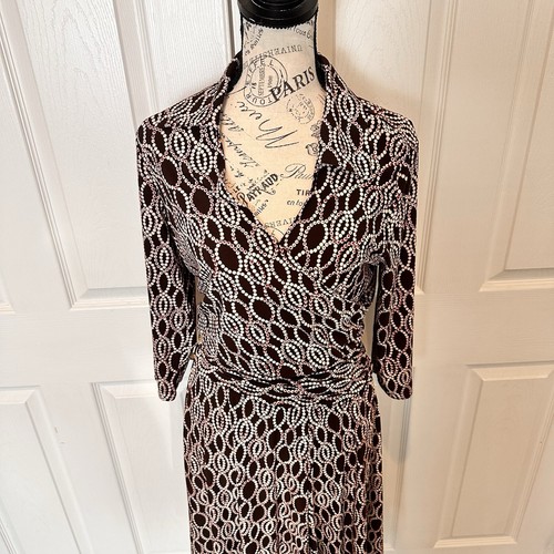 Vintage Adrianna Papell Brown V Neck Collared Scrunch Ruched Waist Dress size 12 - Picture 2 of 24