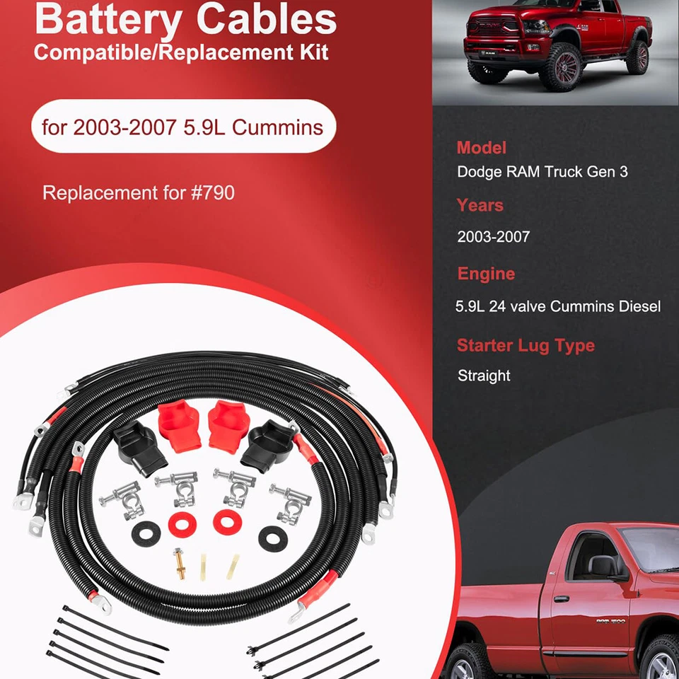 Fit 2003-2007 Dodge Ram Truck Gen 3 5.9L Battery Cable Upgrade - Image 2 of 4