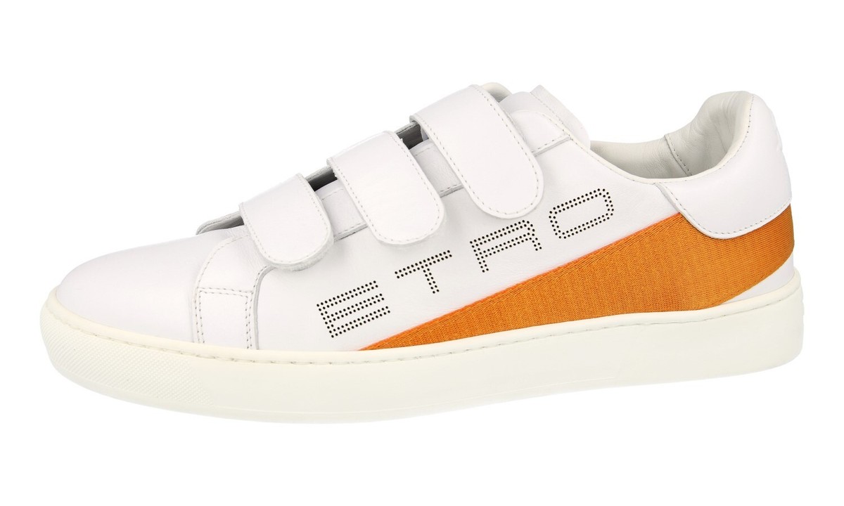 ETRO SNEAKERS TRAINERS SHOES WHITE ORANGE LEATHER HOOK LOOP  display picture 2