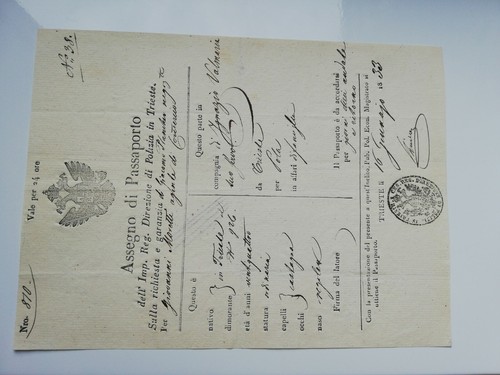 TRIESTE ASSEGNO DI PASSAPORTO 16 GENNAJO 1833 - Picture 4 of 5