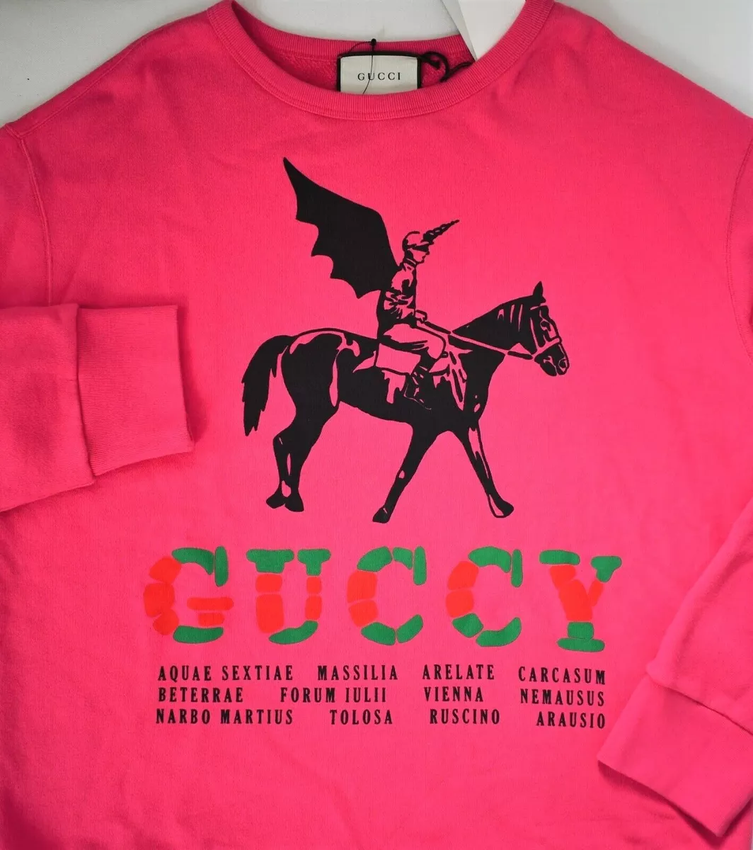Authentic GUCCI Cotton WINGED JOCKEY Fuchsia Pink OVERSIZED