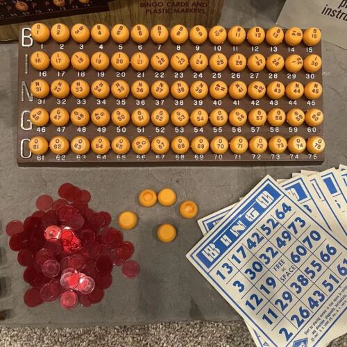 Rolomatic Bingo Game Complete Automatic Dispenser VTG Cage Cards Balls Chips USA - Picture 6 of 11
