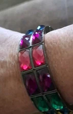 Bracelet  Ruby Red Green Blue Purple Gems All Around Plastic Stretch