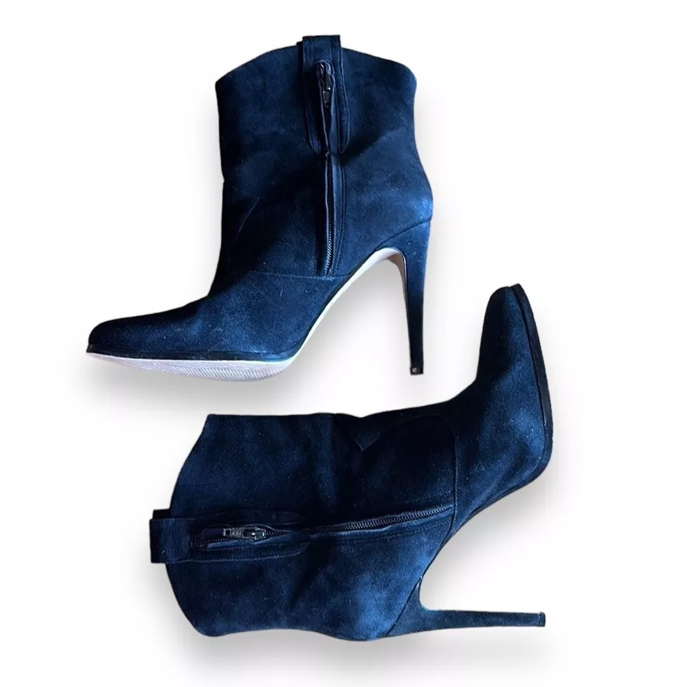 Aldo Black Suede Leather western ankle boots stiletto heel bootie size 9 zip up