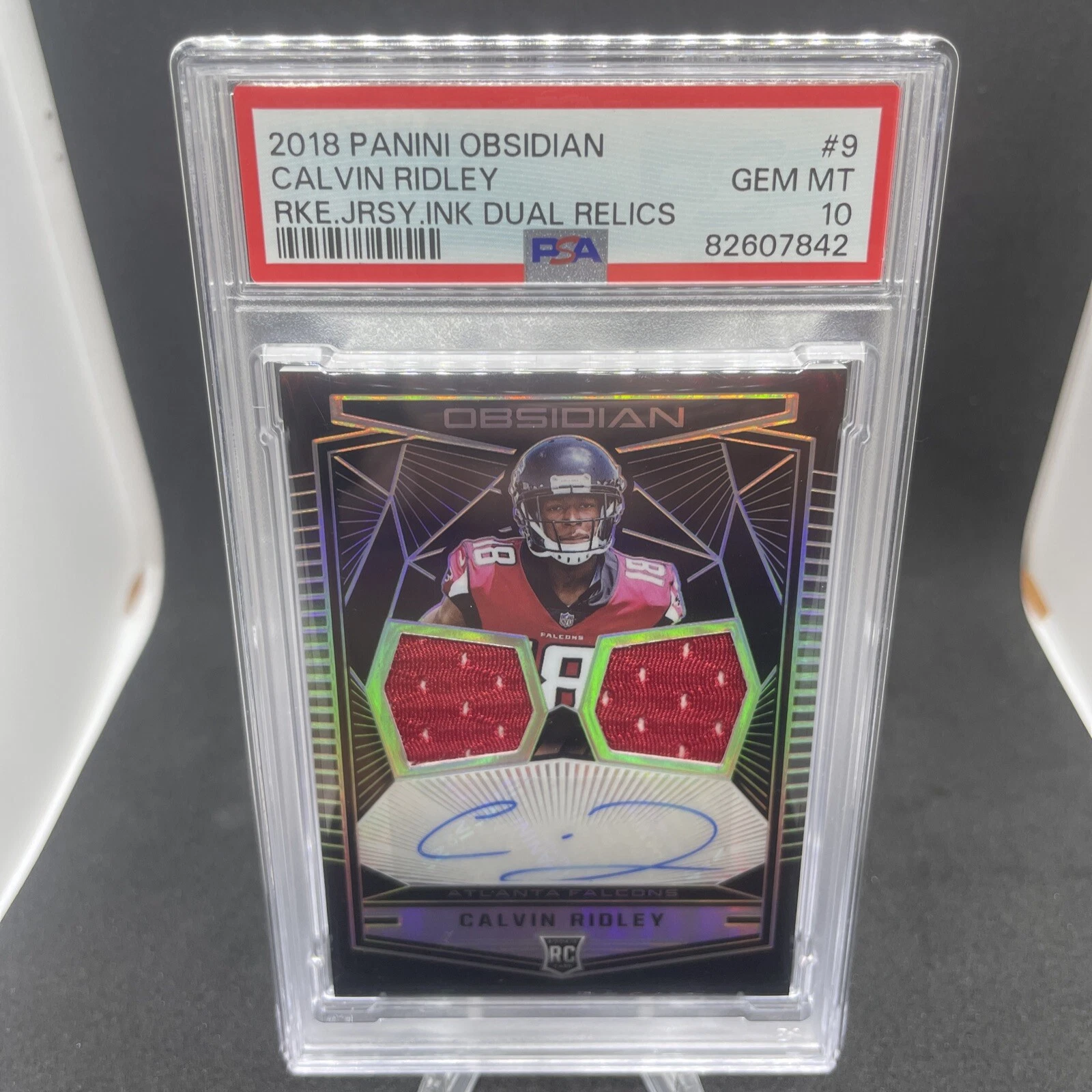 Calvin Ridley Panini Obsidian Rookie Jersey Ink Dual Relics #9 Base