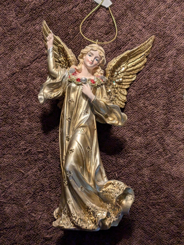 KURT ADLER SET OF 2 RESIN 8" GOLD & SILVER ANGEL CHRISTMAS ORNAMENTS - Picture 3 of 6