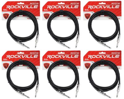 6 Rockville RCGT10B 10'  1/4'' TS to 1/4'' TS Guitar/Instrument Cable