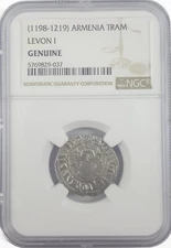 NGC GENUINE Silver Tram of King Levon I of Cilicia / Armenia - Third Crusade