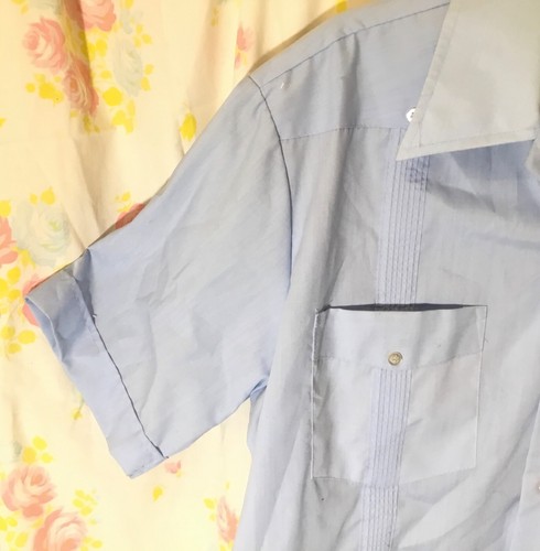 DON RICARDO GUAYABERA LIGHT BLUE 4-POCKET SHORT SLEEVE SHIRT SIZE MED 42-44 - Picture 4 of 11