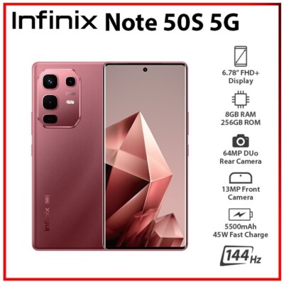 (New) Infinix Note 50S 5G RED 8GB+256GB Dual SIM Unlocked Android Mobile Phone