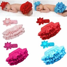 2 Pcs Girls Bloomer Diaper-Cover Ruffle Skirt W/t Headband-9 Months to 24 Months