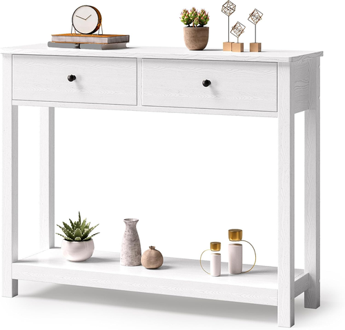 Console Table with Drawers Sofa Table with Storage Shelves 2-Tier Wooden Entrywa - Picture 10 of 12