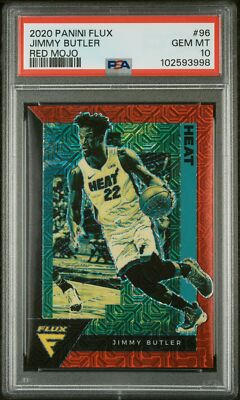 2020-21 PANINI FLUX RED MOJO PRIZM JIMMY BUTLER #96 21/49 PSA 10