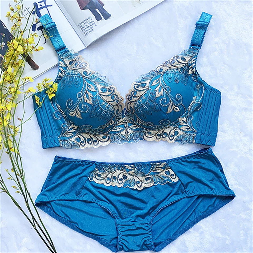 Sexy Lencería Push Up Sujetador Conjunto Reunir Sujetador Calzoncillos Ropa Interior Floral 32A-38B 36-40C Foto 4 de 4