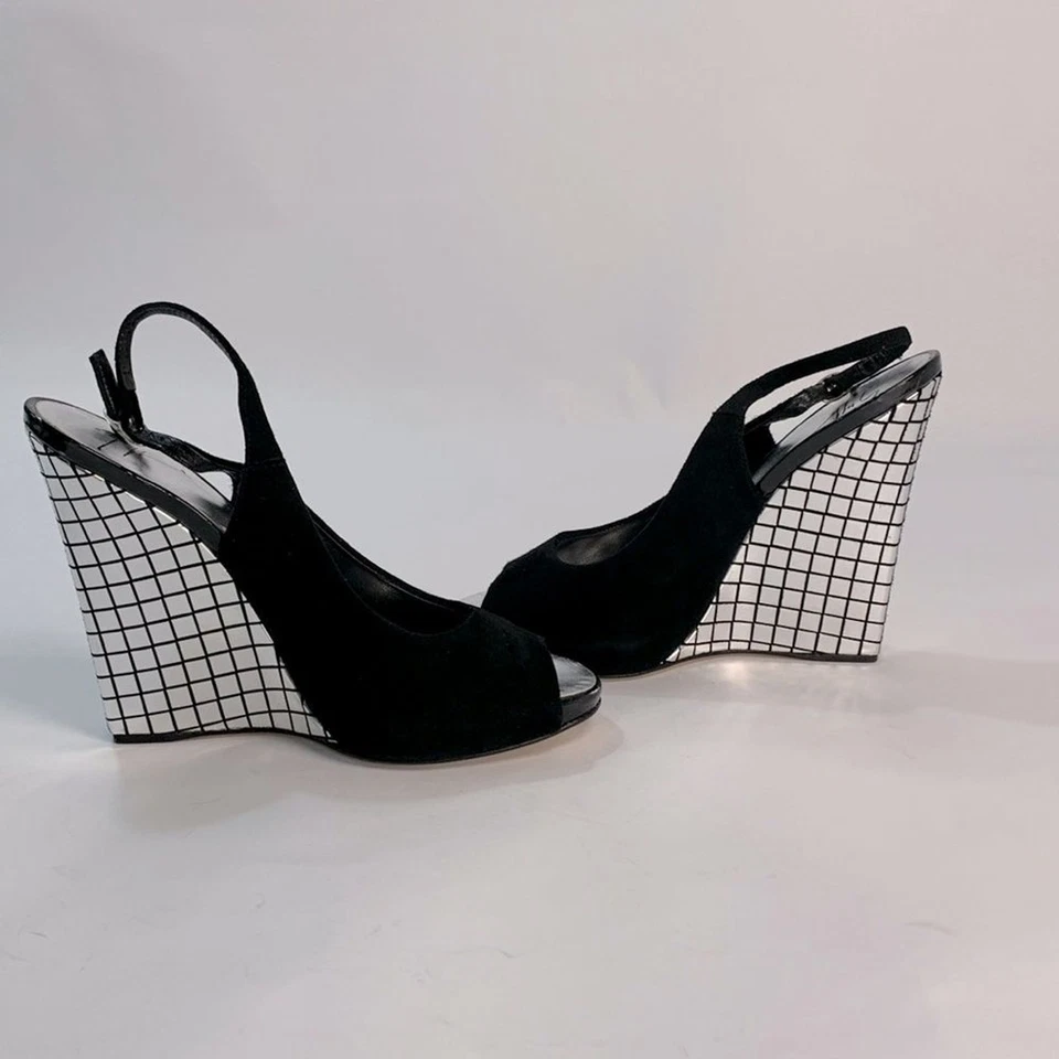 Giuseppe Zanotti Negro Gamuza Cuña Bomba Punta Abierta Eslinga 36 Foto 3 de 4