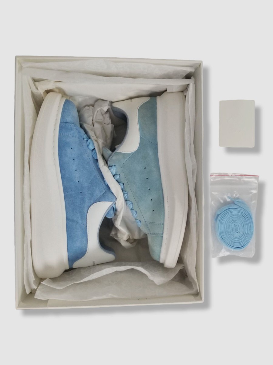 $580 Alexander McQueen Women Blue Oversized Suede Sneakers Shoes