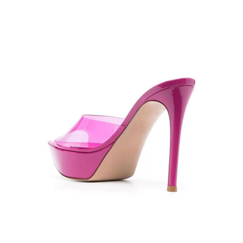 European Style Pointed Toe Patent Leather Heel Stiletto Summer Slippers Mules Sz - Picture 4 of 17