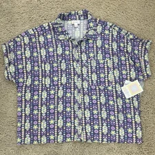 Lularoe Shirt Women’s Small Amy Button Down Top  Purple Geometric Floral NWT