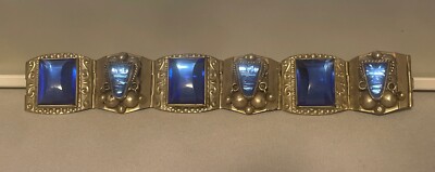 VINTAGE TAXCO MEXICO STERLINGSILBER BLAU GLASMASKE PANEL LINK ARMBAND