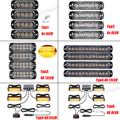 4 X LED Auto Frontblitzer Blitzlicht Warnleuchte LKW Orange Strobe Licht 12V/24V