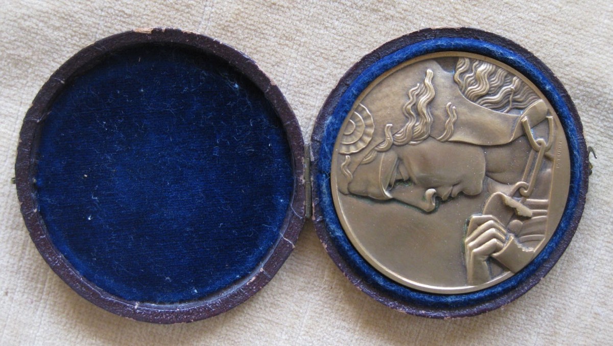 Art Deco Pierre Turin Bronze Medallion, 68 mm with original