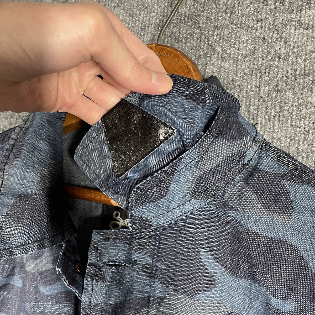 Denham Japan Shirt Chore Jacket Size Large Camo Blue Denim