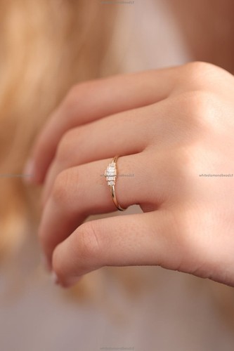 Wedding Art Deco Ring 14k Yellow Gold Natural Diamond Jewelry - Picture 3 of 4