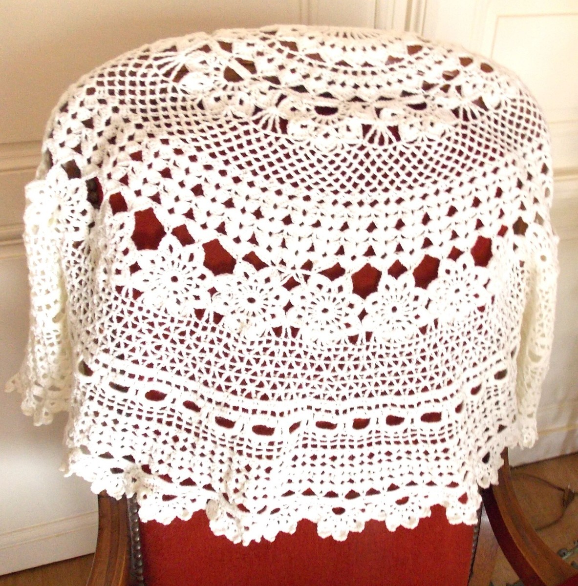 Châle Blanc En Crochet Fait Main Sylvette Raisonnier - Grand Modèle Coton, France, Sur Mesure