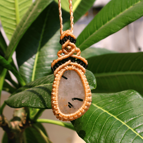 Collar de cristal de macramé bohemio de cuarzo rutilado turmalina natural hec... - Imagen 3 de 13