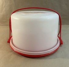 Vintage Tupperware Red Cake Carrier Keeper 12" W/ Handle -624-684- 683