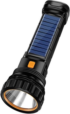 Solar/Rechargeable Multi Function 1000 Lumens LED Flashlight, 1PCS, Black 