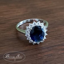 Sterling 925 Silver Ring Dark Blue Sapphire CZ Size 6