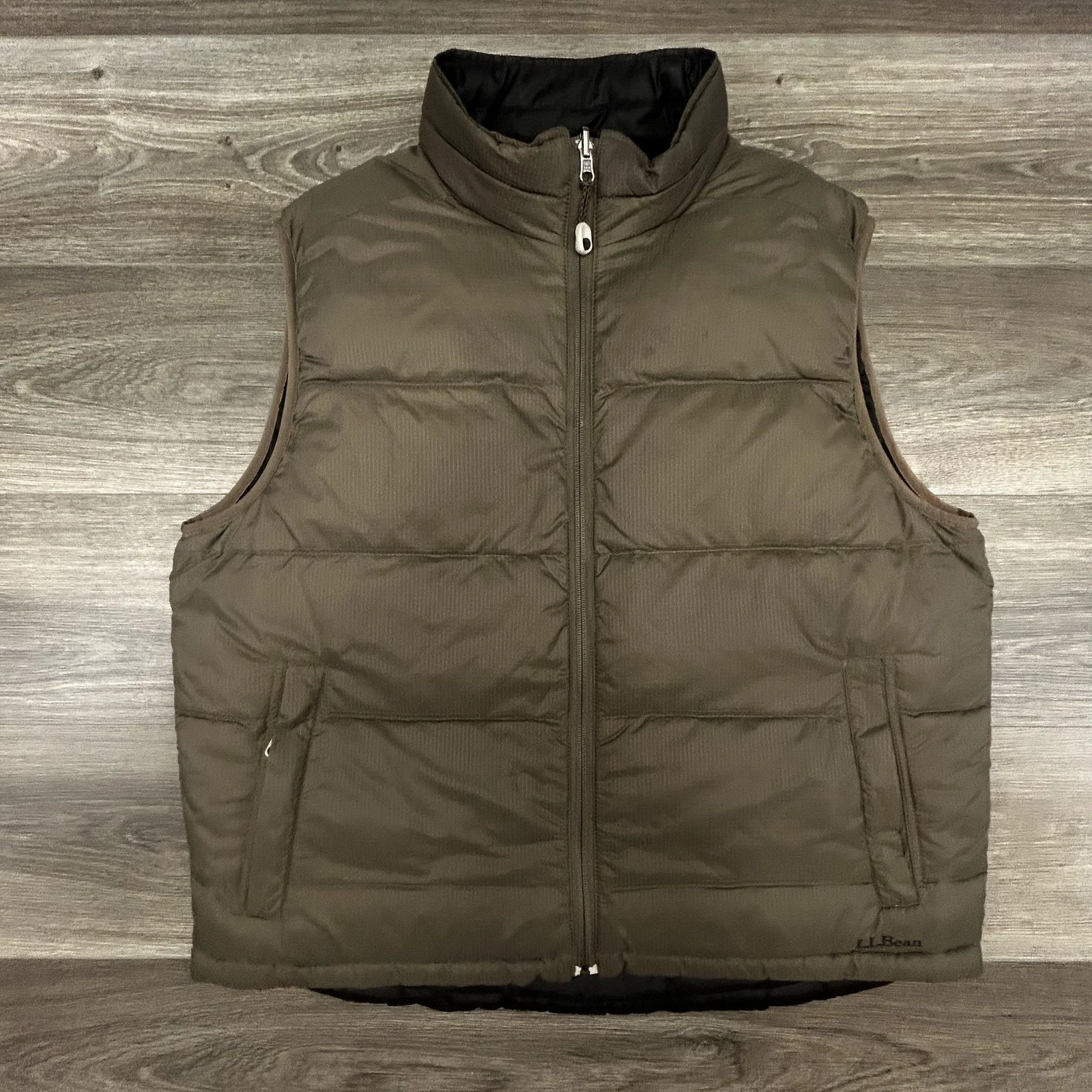 Vintage LL Bean Puffer Vest Mens Large Goose Down Reversible Quilted Nylon EUC