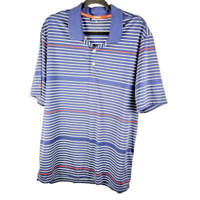 Adidas Men s Golf Polo Blue White Striped Red Accents