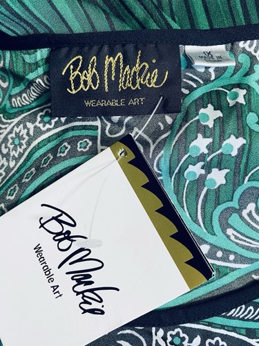 Bob Mackie Wearable Art Size 1X Green Paisley Striped Long Sleeve Tunic Top NEW - Picture 3 of 8
