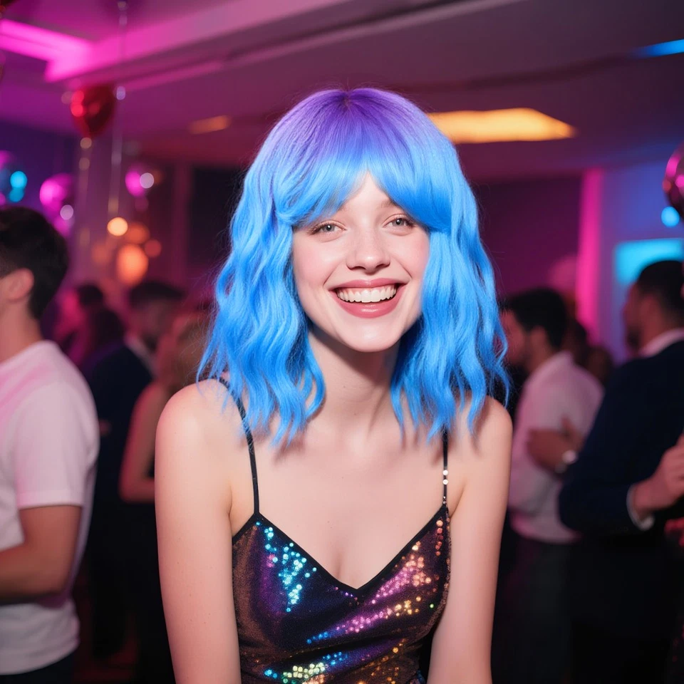 Peluca Ombre Azul con Flequillo para Mujer Corto Bob Peluca Ondulada Rizada para Disfraz de Juegos con disfraces Foto 4 de 4