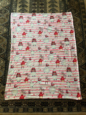 50 x 40" Christmas Snowman, Reindeer Very Soft Pink  White Throw Blanket