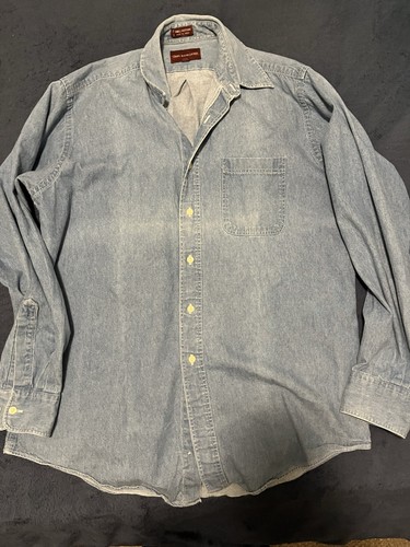 Vintage Ralph Lauren Denim Shirt Mens 16 Blue Button Down Long Sleeve . Large